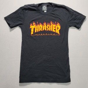 Vtg Thrasher Skateboard Magazine Sz XS Black Shirt Flames Tee Skate